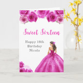 Prinses in hete roze jurk Sweet Sixteen Birthday Kaart (Gele Bloem)