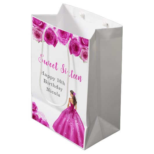 Prinses in hete roze jurk Sweet Sixteen Birthday Medium Cadeauzakje (Voorkant Gekanteld)