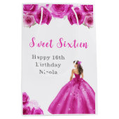 Prinses in hete roze jurk Sweet Sixteen Birthday Medium Cadeauzakje (Voorkant)