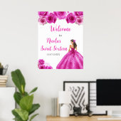 Prinses in hete roze jurk Sweet Sixteen Welkom Poster (Thuiskantoor)