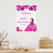 Prinses in hete roze jurk Sweet Sixteen Welkom Poster (Keuken)