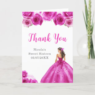 Prinses in Hot Pink Dress Sweet Sixteen Dank je we Bedankkaart