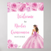 Prinses in lichte roze jurk Quinceanera Welkom Poster (Voorkant)