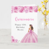 Prinses in lichte roze jurk Verjaardag Quinceanera Kaart (Gele Bloem)