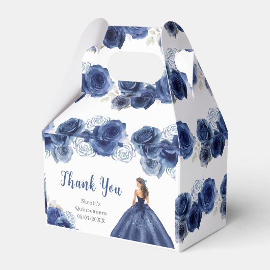 Prinses in Navy Blue Dress Quinceanera Dank u Bedankdoosjes (Voorkant Zijde)