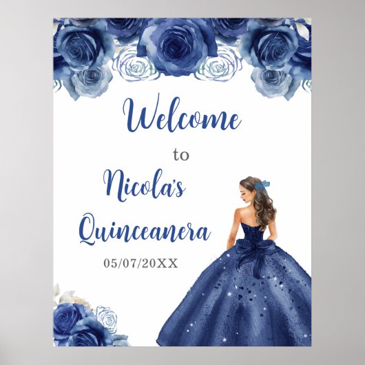 Prinses in Navy Blue Dress Quinceanera Welkom Poster (Voorkant)
