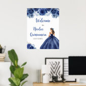 Prinses in Navy Blue Dress Quinceanera Welkom Poster (Thuiskantoor)