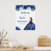 Prinses in Navy Blue Dress Quinceanera Welkom Poster (Keuken)