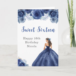 Prinses in Navy Blue Dress Sweet Sixteen Birthday Kaart