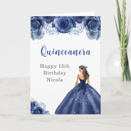 Prinses in Navy Blue Dress Verjaardag Quinceanera Kaart (Voorkant)