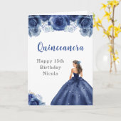 Prinses in Navy Blue Dress Verjaardag Quinceanera Kaart (Gele Bloem)