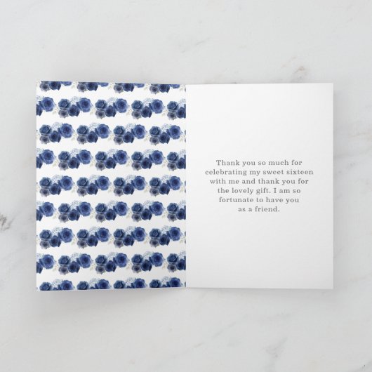 Prinses in Navy Dress Sweet Sixteen Dank je wel Bedankkaart (Binnen)