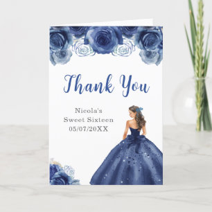 Prinses in Navy Dress Sweet Sixteen Dank je wel Bedankkaart