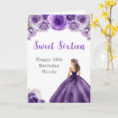 Prinses in Paarse jurk Sweet Sixteen Birthday Kaart (Gele Bloem)