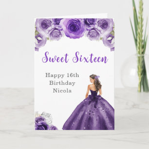 Prinses in Paarse jurk Sweet Sixteen Birthday Kaart