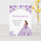 Prinses in Paarse jurk Verjaardag Quinceanera Kaart (Gele Bloem)