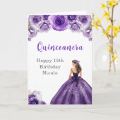 Prinses in Paarse jurk Verjaardag Quinceanera Kaart (Gele Bloem)