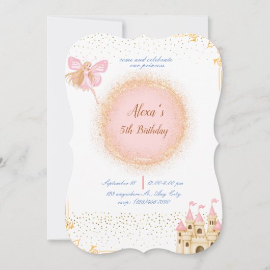Prinses in Prink Uitnodiging voor verjaardag (Voorkant)