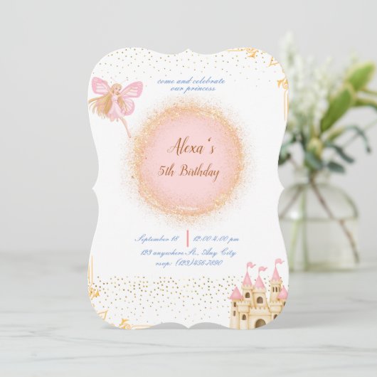 Prinses in Prink Uitnodiging voor verjaardag (Staand voorkant)