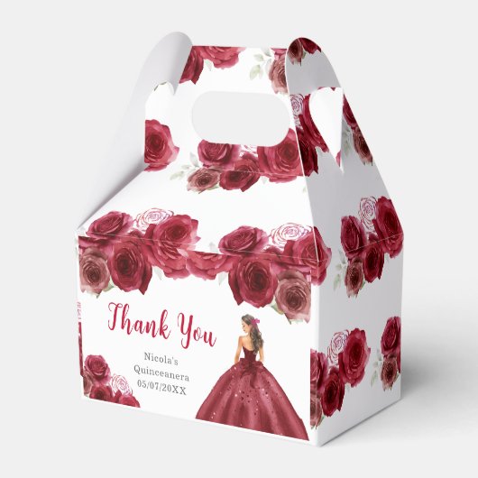 Prinses in rode jurk Quinceanera Bedankt Bedankdoosjes (Achterkant)