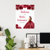 Prinses in rode jurk Quinceanera Welkom Poster (Thuiskantoor)