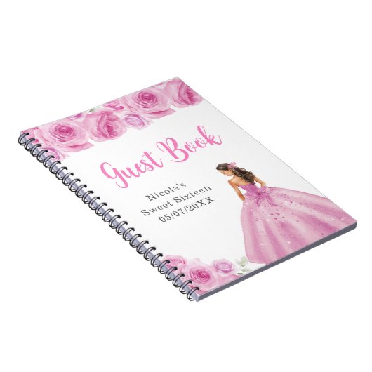 Prinses in roze jurk Sweet Sixteen Guest Book Notitieboek (Rechterzijde)