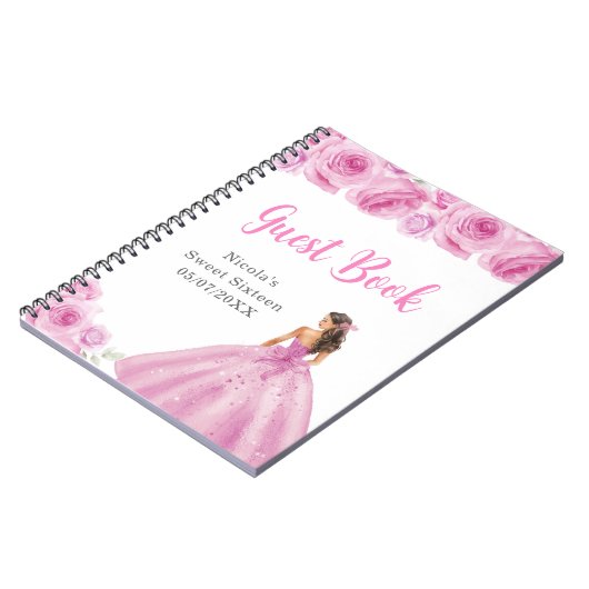 Prinses in roze jurk Sweet Sixteen Guest Book Notitieboek (Linkerzijde)
