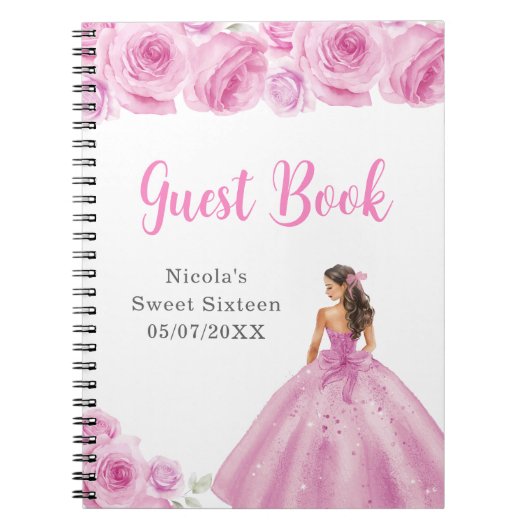 Prinses in roze jurk Sweet Sixteen Guest Book Notitieboek (Voorkant)