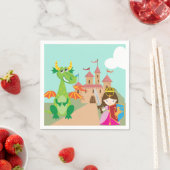 Prinses in roze kasteel en lachende draak servetten (Insitu)