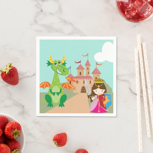 Prinses in roze kasteel en lachende draak servetten (Insitu)