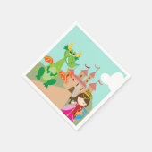 Prinses in roze kasteel en lachende draak servetten (Hoek)