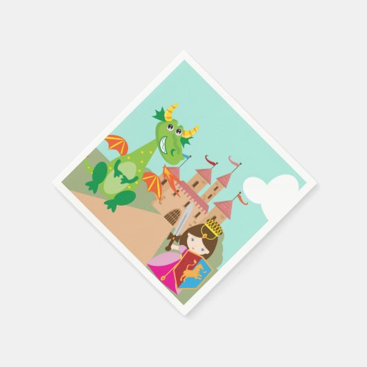 Prinses in roze kasteel en lachende draak servetten (Hoek)