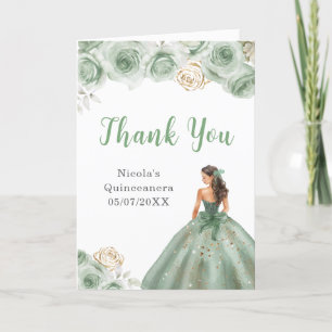 Prinses in Sage Green Dress Quinceanera Bedankt
