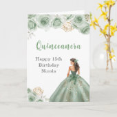 Prinses in Sage Green Dress Verjaardag Quinceanera Kaart (Gele Bloem)