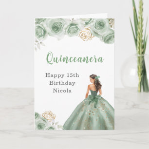 Prinses in Sage Green Dress Verjaardag Quinceanera Kaart