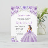 Prinses in stoffige Paarse jurk Quinceanera Kaart (Staand voorkant)