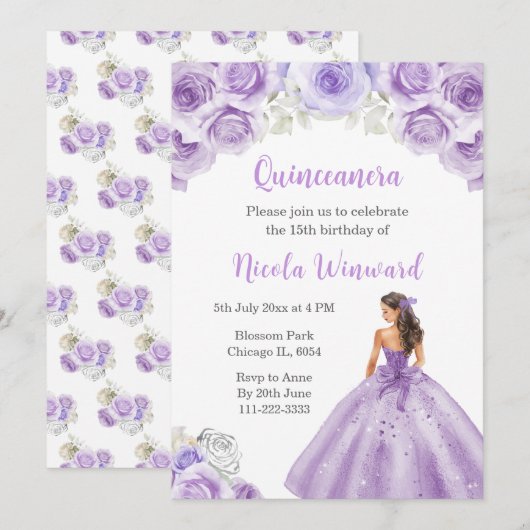 Prinses in stoffige Paarse jurk Quinceanera Kaart (Voorkant / Achterkant)
