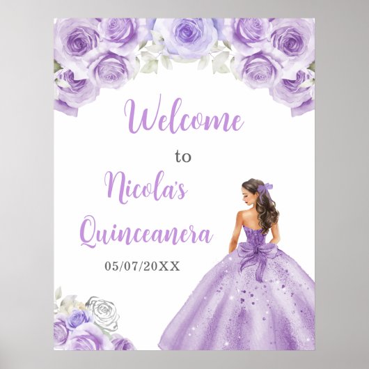 Prinses in stoffige Paarse jurk Quinceanera Welkom Poster (Voorkant)