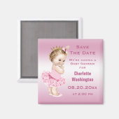 Prinses in Tutu Baby shower Save the Date Roze Magneet (Voorkant / Achterkant)