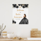Prinses in zwarte jurk Quinceanera Welkom Poster (Keuken)