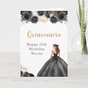 Prinses in zwarte jurk Sweet Quinceanera Kaart