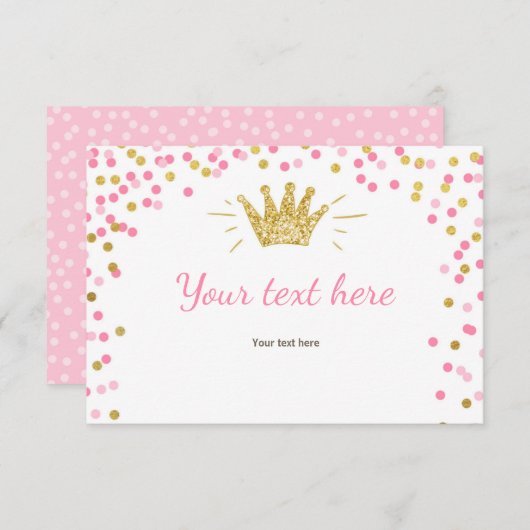 Prinses Insert kaart Meisje Roze Goud Douche (Voorkant / Achterkant)