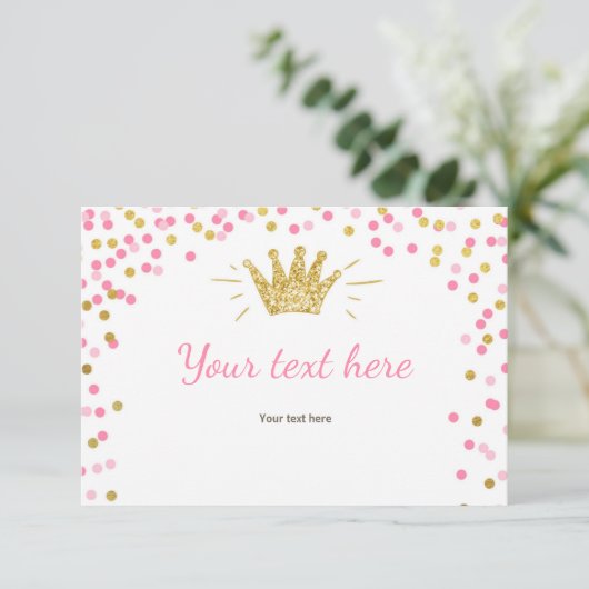 Prinses Insert kaart Meisje Roze Goud Douche (Staand voorkant)