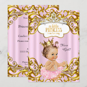 Prinses is op komst Baby Shower Roze Bruinharige Kaart