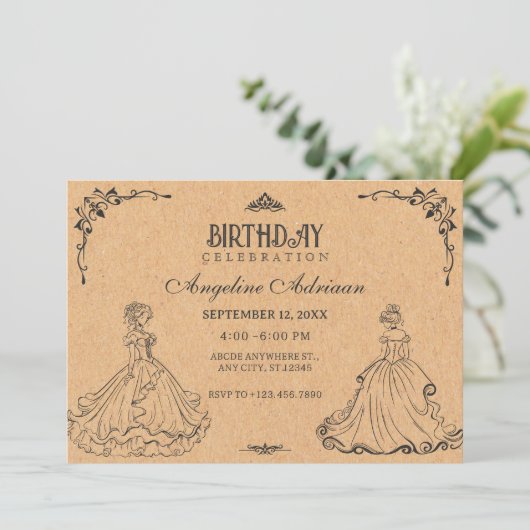 prinses jarig kaart (Staand voorkant)