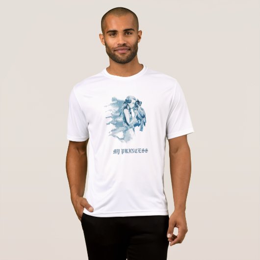 ** Prinses jonge vrouw bezit indigo denim Mannen T-shirt (Voorkant volledig)