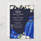 Prinses Jurk en Rozen Blauw Quinceanera Kaart (Voorkant)