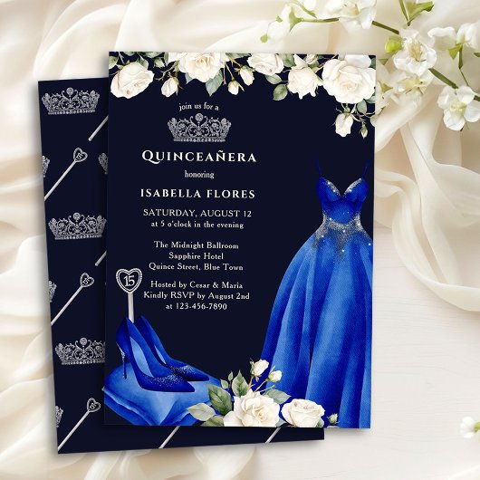 Prinses Jurk en Rozen Blauw Quinceanera Kaart