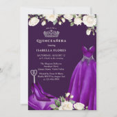 Prinses Jurk en Rozen Paarse Quinceanera Kaart (Voorkant)