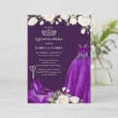 Prinses Jurk en Rozen Paarse Quinceanera Kaart (Staand voorkant)